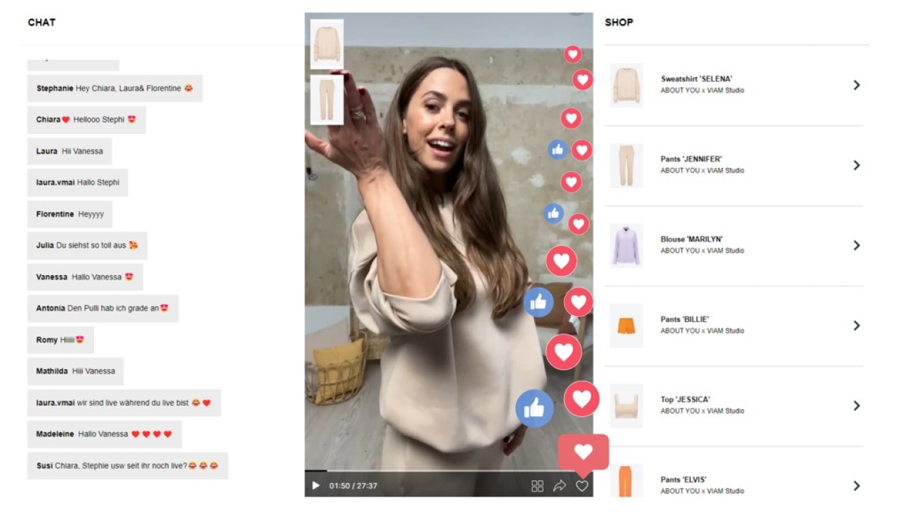 influencer showing apparel , live shopping