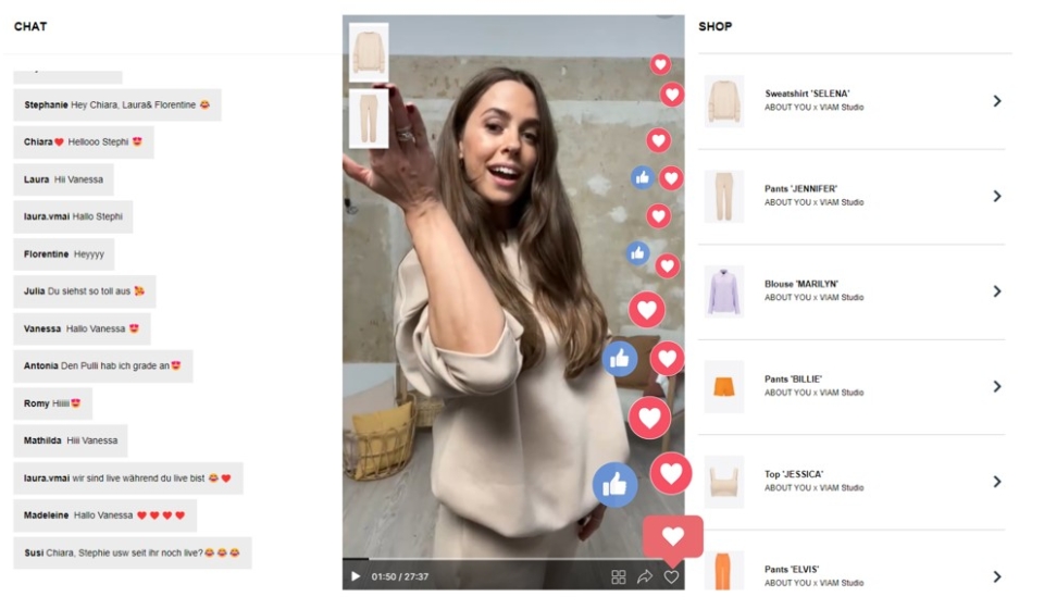 influencer showing apparel , live shopping